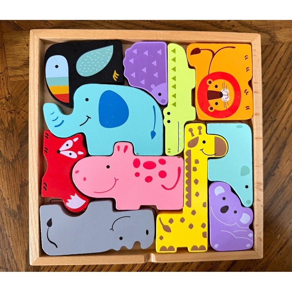 Fat Brain Toys Wooden Animal Tray Puzzle for Kids Preschool Ages 1-7 complete